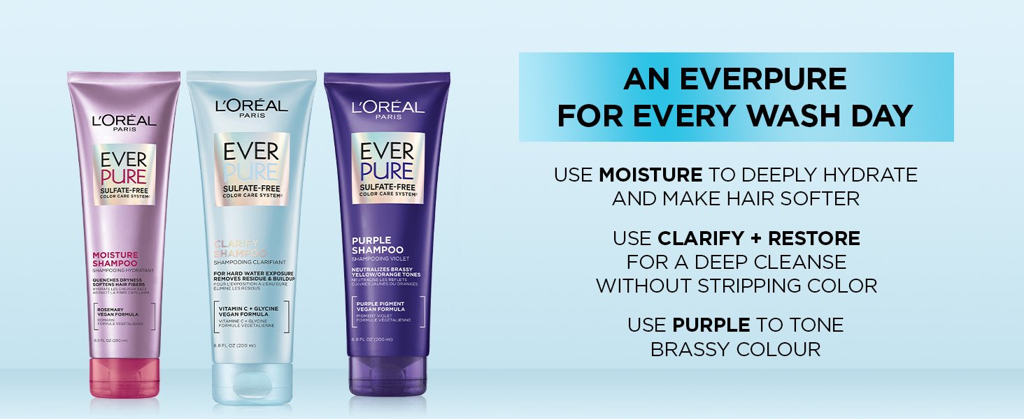 L'Oréal Paris EverPure Sulfate-Free Clarify and Restore Shampoo and Conditioner, Education Module Content EverPure Routine